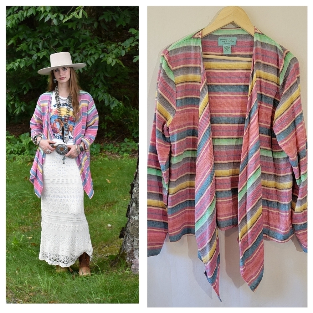 Tasha Polizzi Serape Shrug Open Front Sz M Cotton Gauze Multicolored Striped